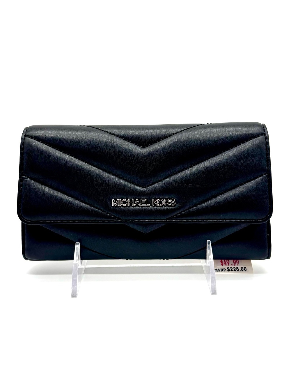 Michael Kors Large Quilted Trifold Wallet Black/Silver